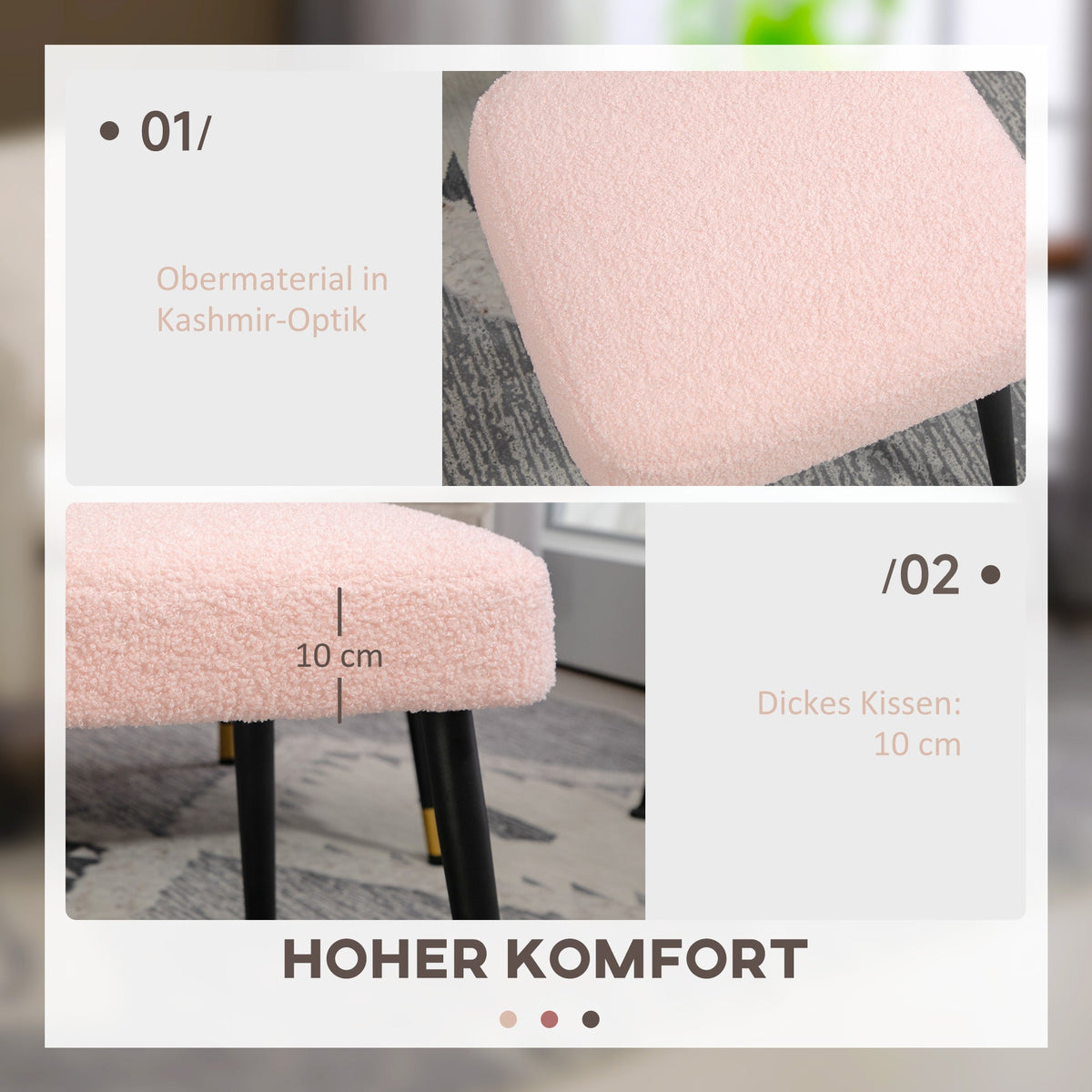 Footstool Square Stool, Ideal Footrest, Pink Cashmere Look