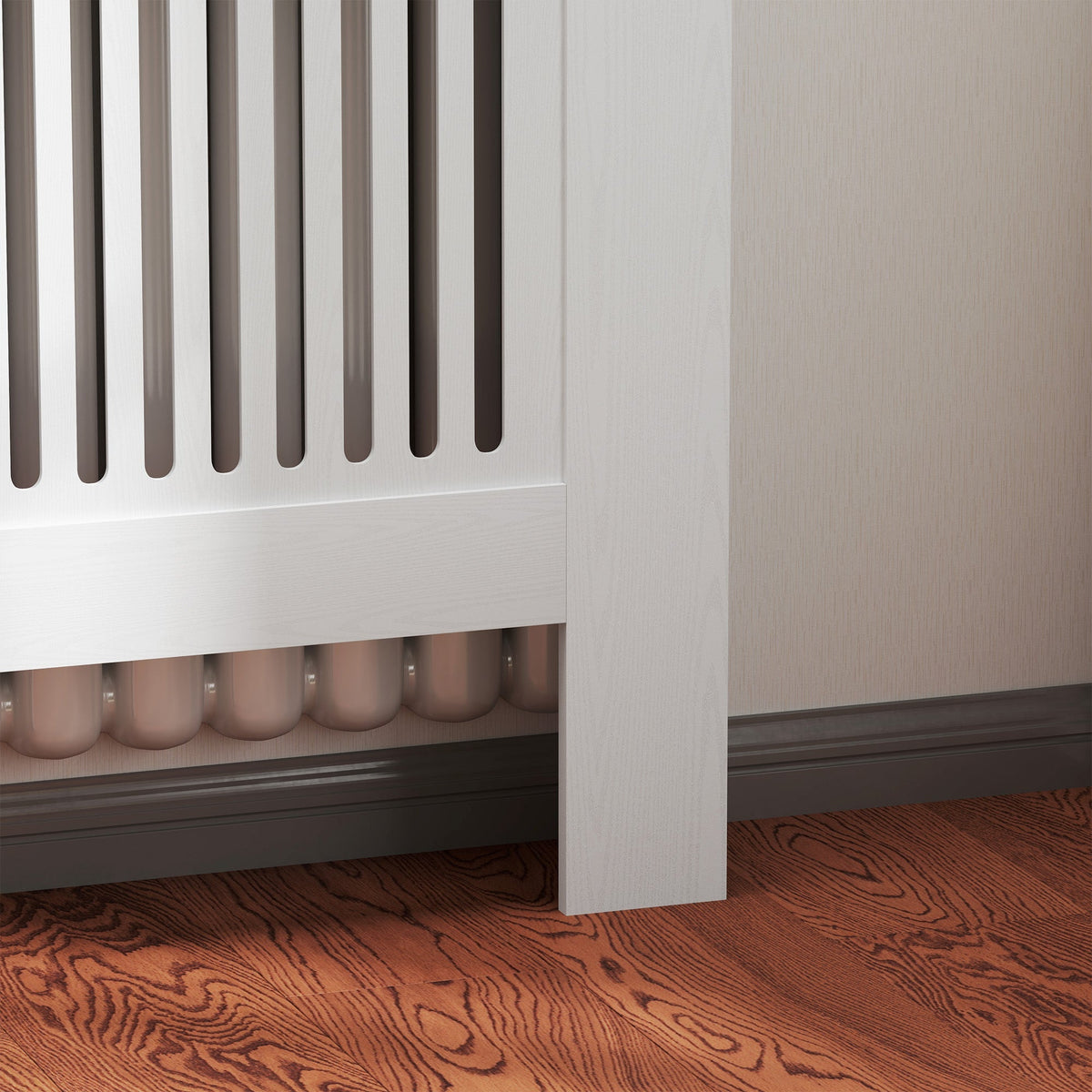Radiator cover with horizontal slats for living room and bedroom, white
