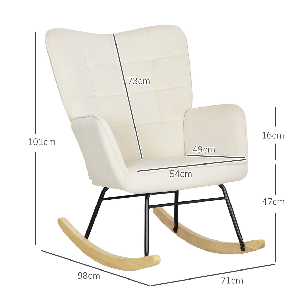 Rocking Chair, Armrests Wooden Base, Beige