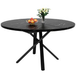 Round Extendable Dining Table, X-Metal Frame, Marble Look Black