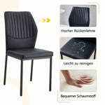 Set of 4 Dining Chairs with Vertical Embossing and Metal Legs, Black PU