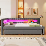 Daybed Sofa Bed 90x200cm with Trundle & LED, Grey Linen