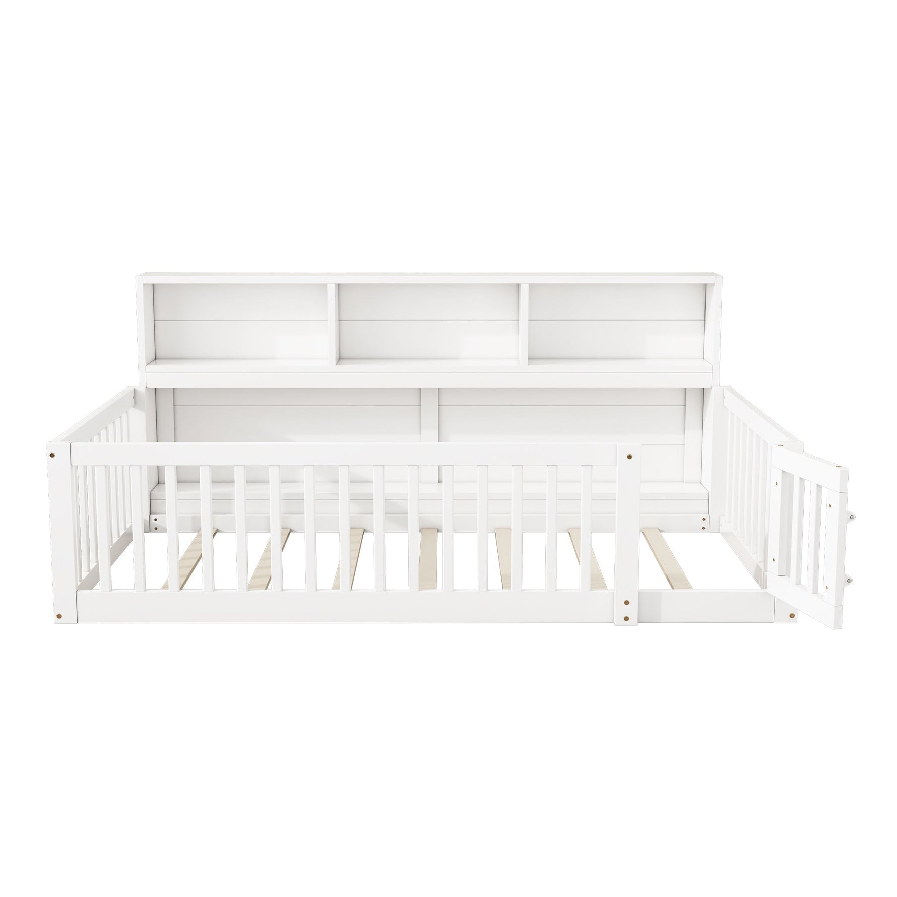 Daybed Sofa Bed 90x200cm Storage Compartment Railing - Pine Wood White