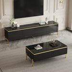 Modern Luxury TV Cabinet & Coffee Table Set - High-Gloss Gold Edges Storage