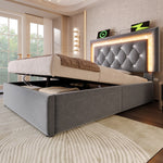 Upholstered Single Bed 90x200cm Hydraulic Storage LED USB Velvet Grey