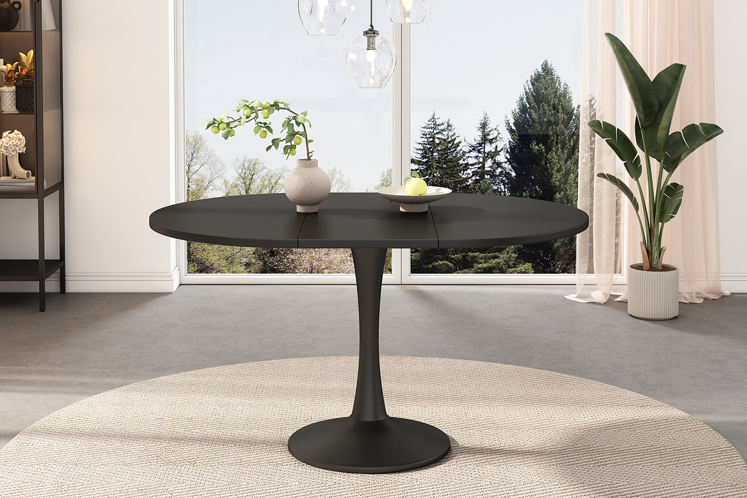 Extendable Oval Dining Table 100/140x100cm Modern - Black