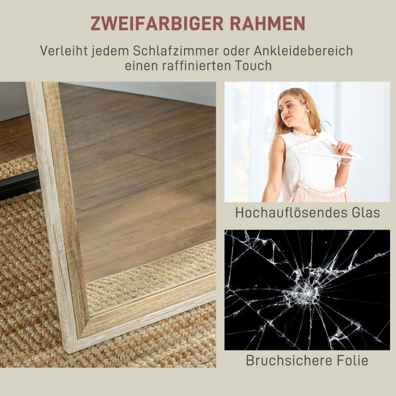 Full Length Mirror, Standing/Wall, White + Natural Wood