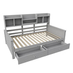 Sofa Bed 90x200 with Drawers & Shelves, Solid Wood Grey