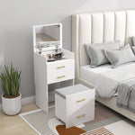 3-in-1 Dressing Table with Mirror, Bedside Table, Rolling Stool, Drawers, White