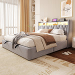 Upholstered Storage Bed 180x200cm with LED, Light Grey Velvet
