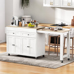 Kitchen Island, Extendable with Worktop & Drawers, Mobile, White+Natural