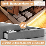 Upholstered Bed 160x200cm Hydraulic Storage Headboard with USB-C & LED Lights Beige