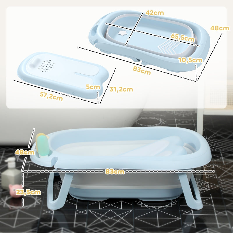 Baby Bathtub, Foldable Non-Slip Safe, Light Blue