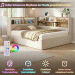 Daybed 140x200 cm with Storage, LED & USB, Beige Velvet