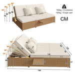 Outdoor Rattan Double Lounger - Foldable Weatherproof with Cushions - White