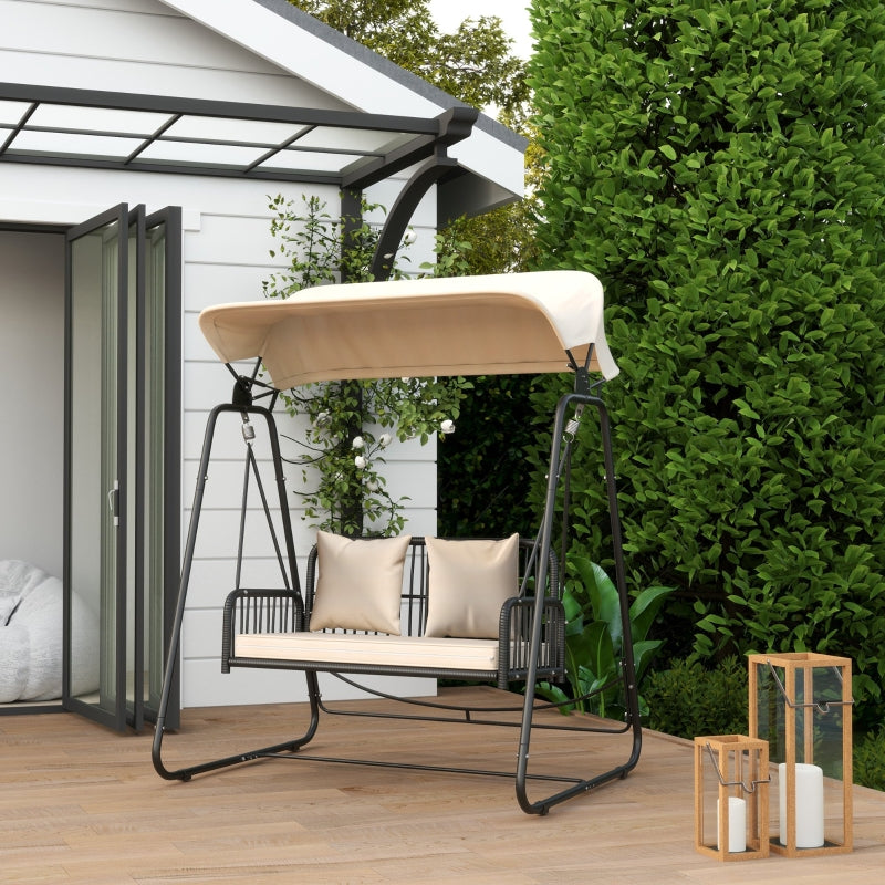Hollywood Swing 2-Seater Garden Swing with Adjustable Sunroof Cushion Khaki
