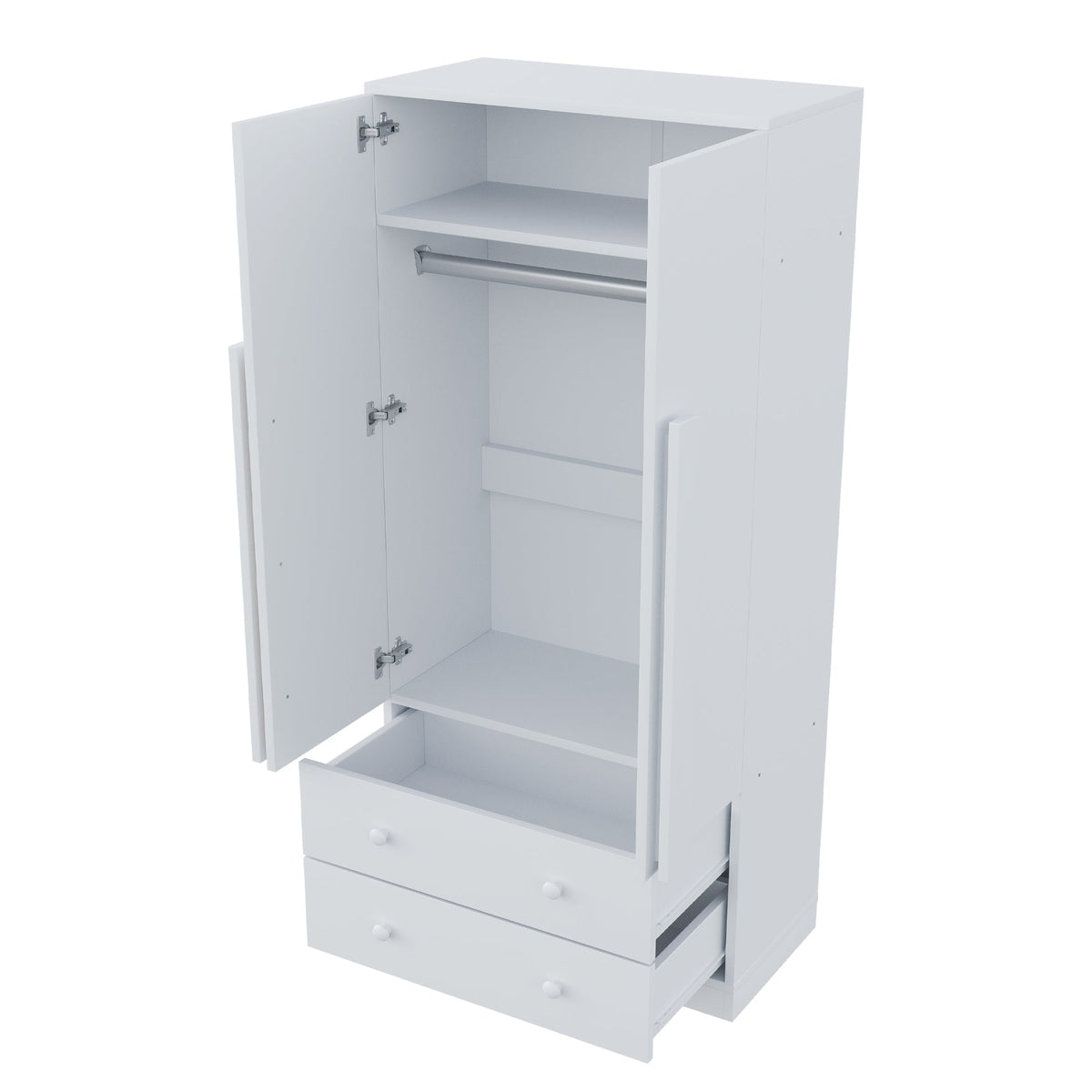 Wardrobe Double Door Drawers Storage 70x40x170cm, White