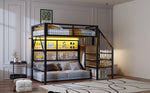 Metal Loft Bed 90x200 LED Lights Storage Stairs Wardrobe, Black