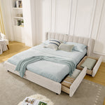 Double Bed 140x200cm Storage USB Port Chenille Beige