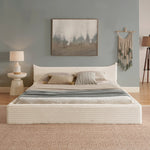 Double Bed 140x200cm, Corduroy Cover, Eucalyptus Wood Frame, Beige
