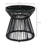 Round Garden Bistro Table, Hollow Drum Design Glass Top, Black