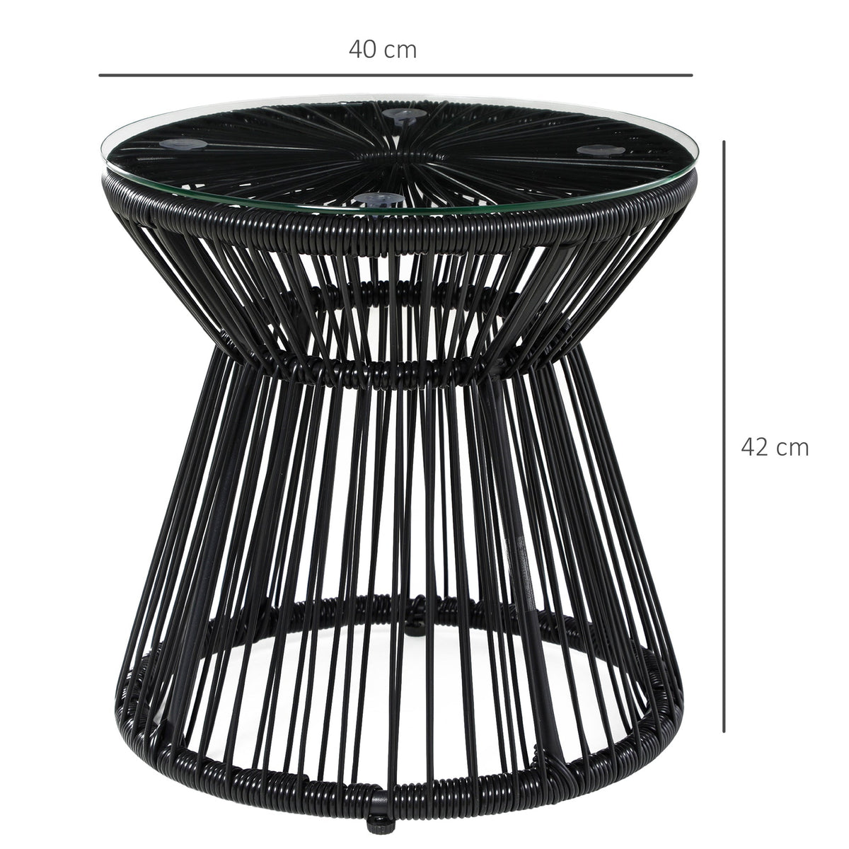Round Garden Bistro Table, Hollow Drum Design Glass Top, Black