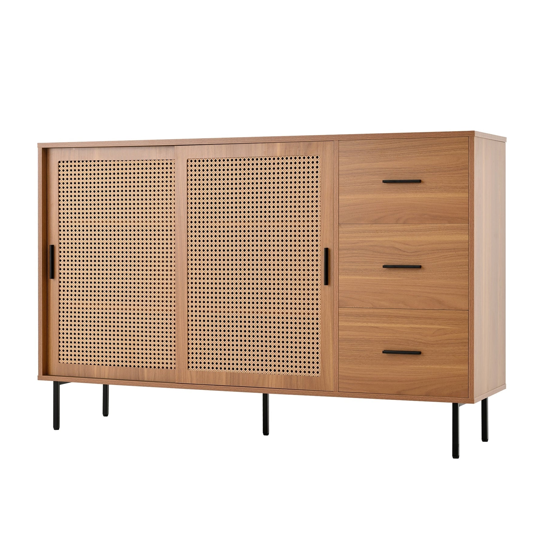 Country-style sideboard with two sliding doors and three drawers, adjustable shelves, in wood.