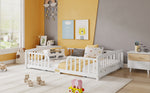 Floor Bed 140x200 cm with Safety Railings - Pine Wood, White
