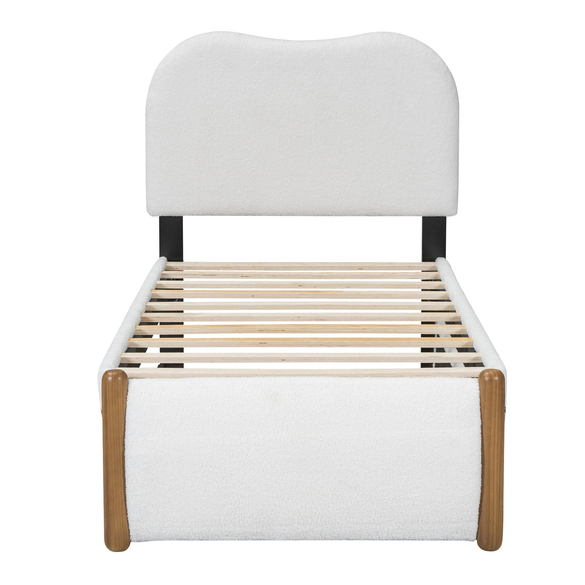 Upholstered Flat Bed with Pull-Out Trundle, 90x200cm, White Velvet