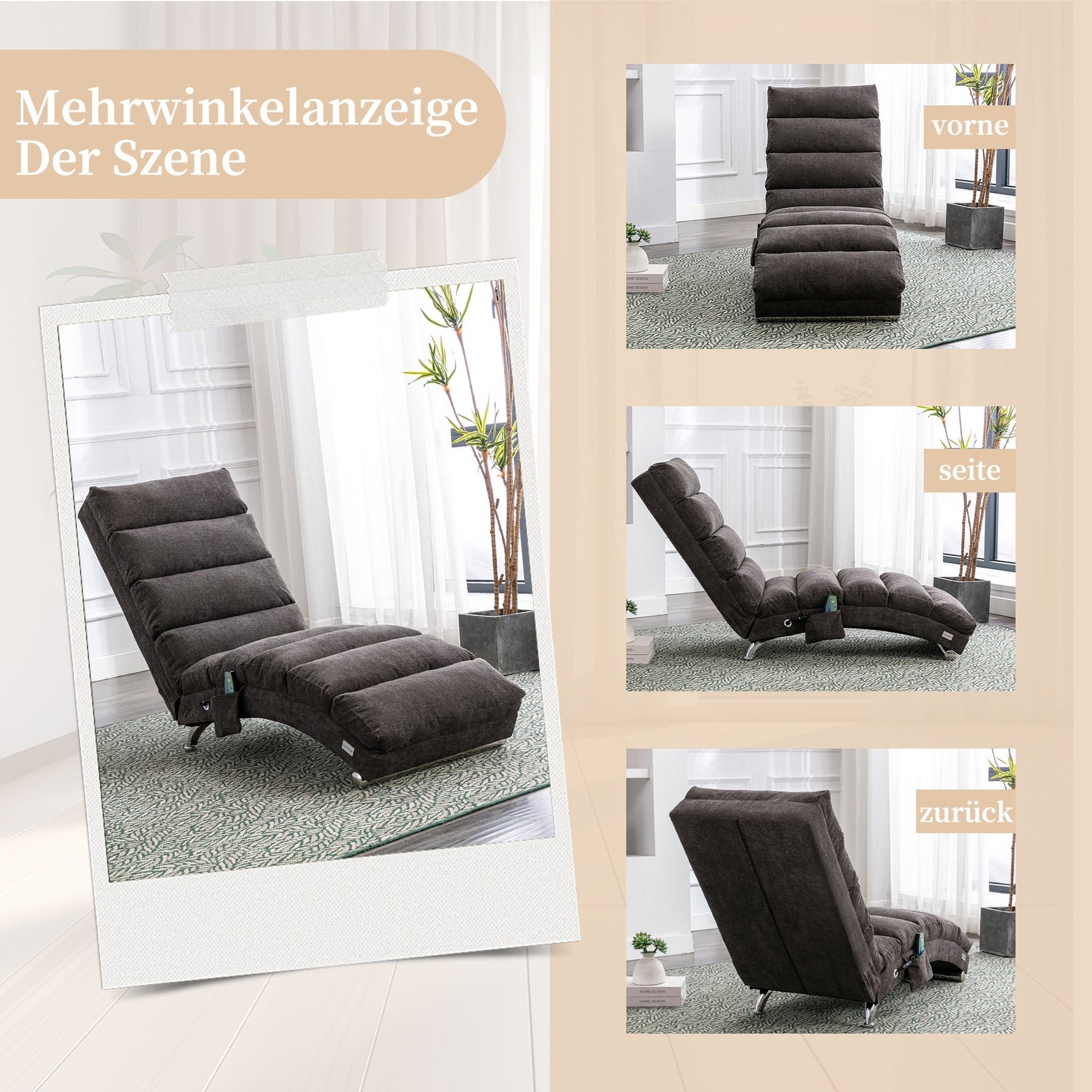 Relaxation Lounger with Vibration Function and Side Pockets, Bagcloth and Metal