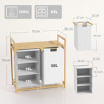 Laundry Basket 4 Compartments, Extendable Bags, 83L, Bamboo White