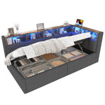 Daybed Sofa Bed 90x200cm with Storage & LED, Grey Linen