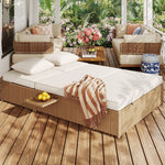 Outdoor Rattan Double Lounger - Foldable Weatherproof with Cushions - White