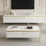 TV Cabinet and Coffee Table Set Modern Luxury High-Gloss Gold Edges Storage - Solid Color