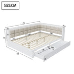 Sofa Bed, Multifunctional with Storage Drawer & Soft Backrest, Pine Wood White