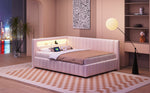 Upholstered Sofa Bed 140x200 with LED & USB Charging Port, Velvet Beige