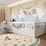 Panel Bed, Children's 90 x 190 cm with Railing Star & Moon Decoration, White