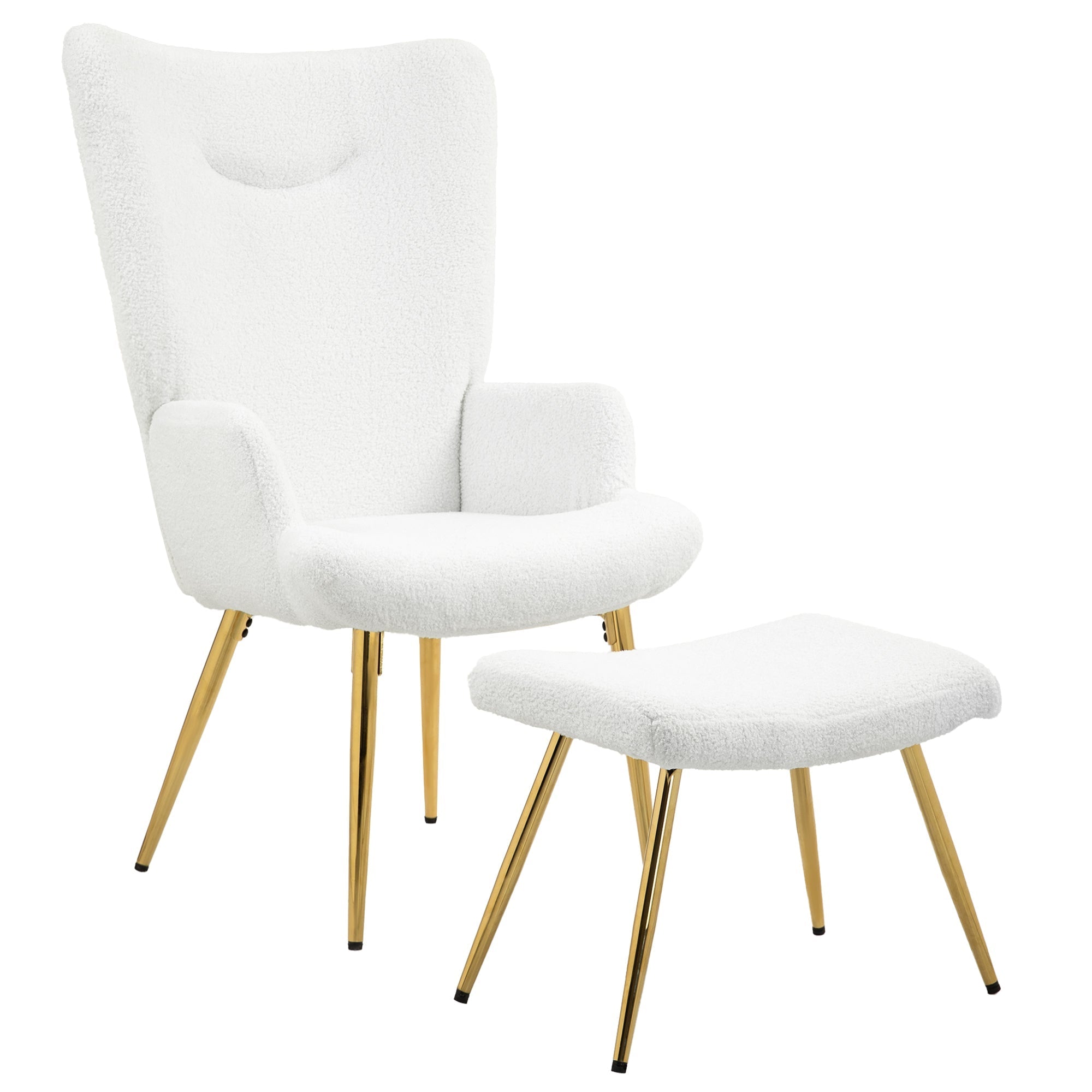 Wingback Chair with Footstool, High Back Armchair, Sherpa White