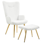 Wingback Chair with Footstool, High Back Armchair, Sherpa White