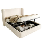 Upholstered Double Bed 160x200 with Hydraulic Storage, Beige Bouclé