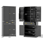 Storage Cabinet 182cm 4 Doors 1 Drawer Adjustable Shelves - Black