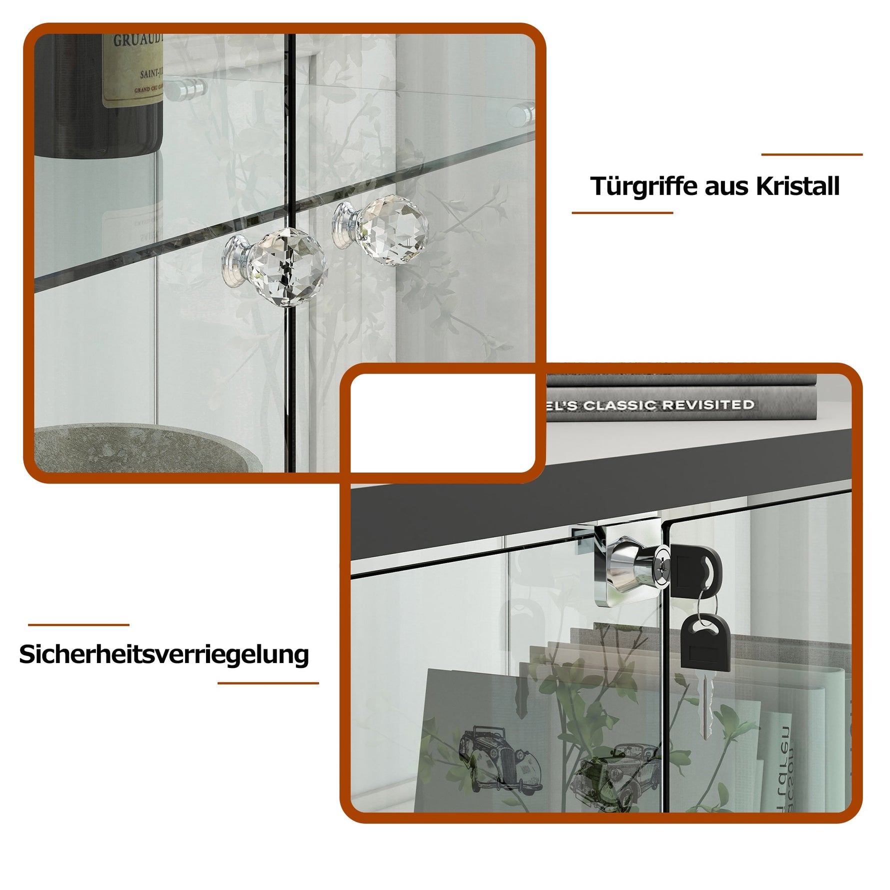 Glass Display Cabinet with LED Lighting, Drawers & Tempered Glass Shelves, H167cm Black