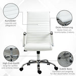 Office Chair, Ergonomic Rocking Swivel Casters Steel Legs Faux Leather, White