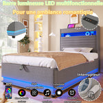 Upholstered Bed 90x200cm with LED & Storage, Grey Linen