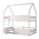 Children's Bunk Bed 90x200cm House Design with Safety Rails - White