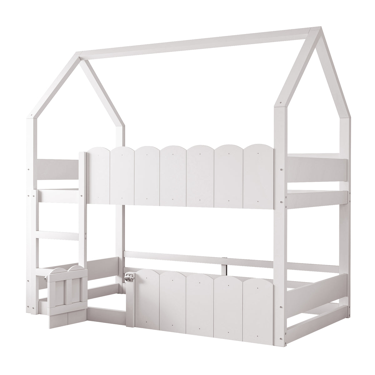Children's Bunk Bed 90x200cm House Design with Safety Rails - White