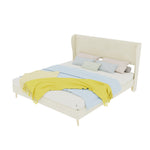 Upholstered Bed with Soft Headboard & Mattress, 160x200cm, Beige
