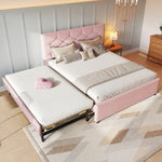 Upholstered Bed 140x200cm with Pull-Out Bed, Pink