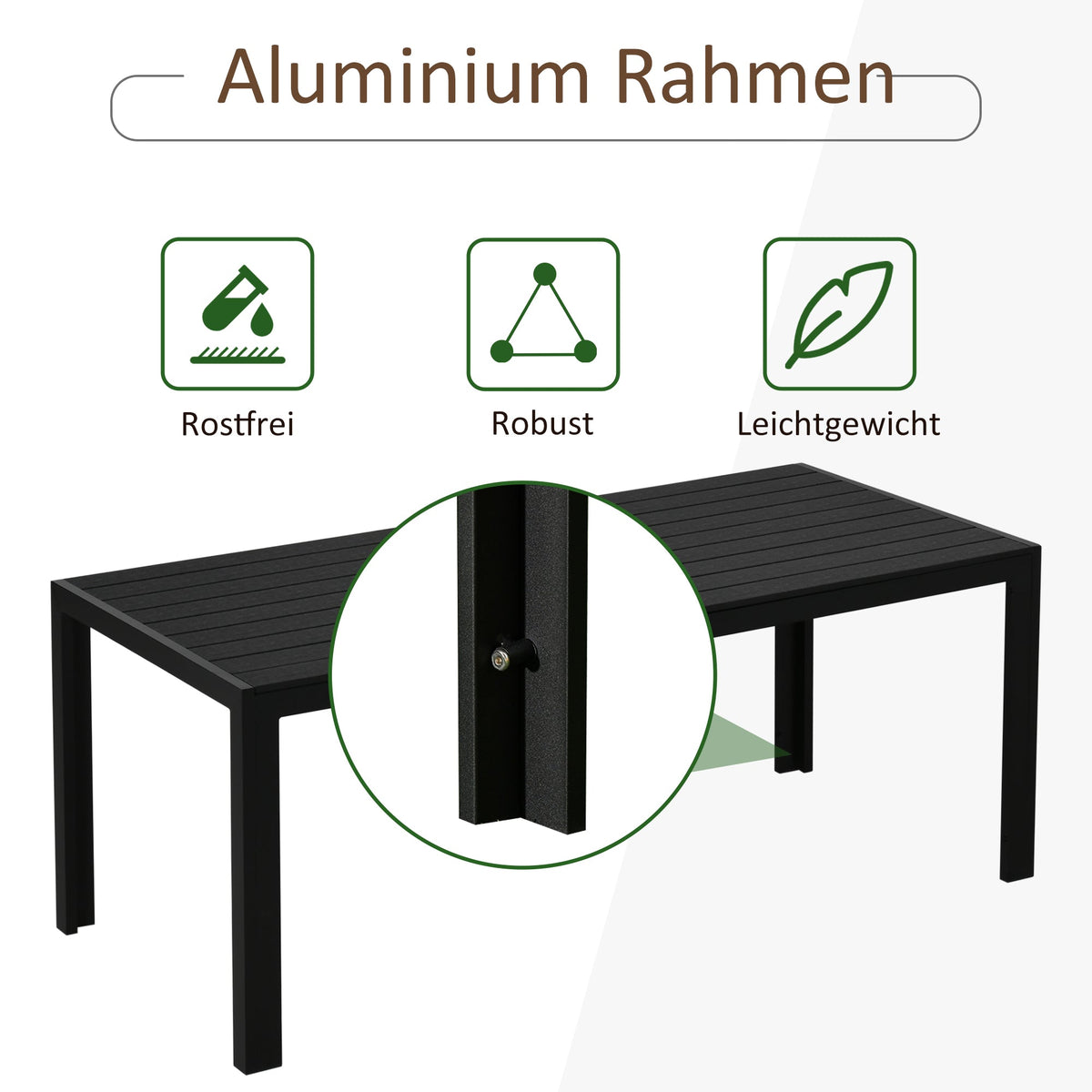 Aluminum Garden Table Weatherproof Wood-Plastic Composite Black