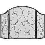 Fireplace Screen Folding 3 Panels Spark Guard Metal Black